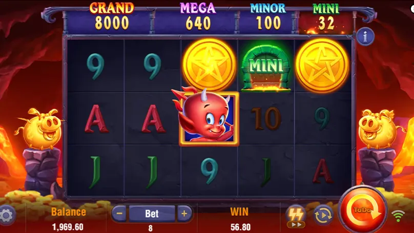Devil Fire 2 mecânica de arremesso de moedas do Wild para os Gold Pigs