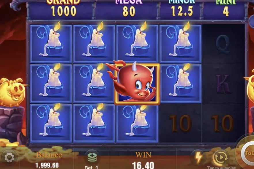 Devil Fire 2 rolos girando após pressionar o botão de spin