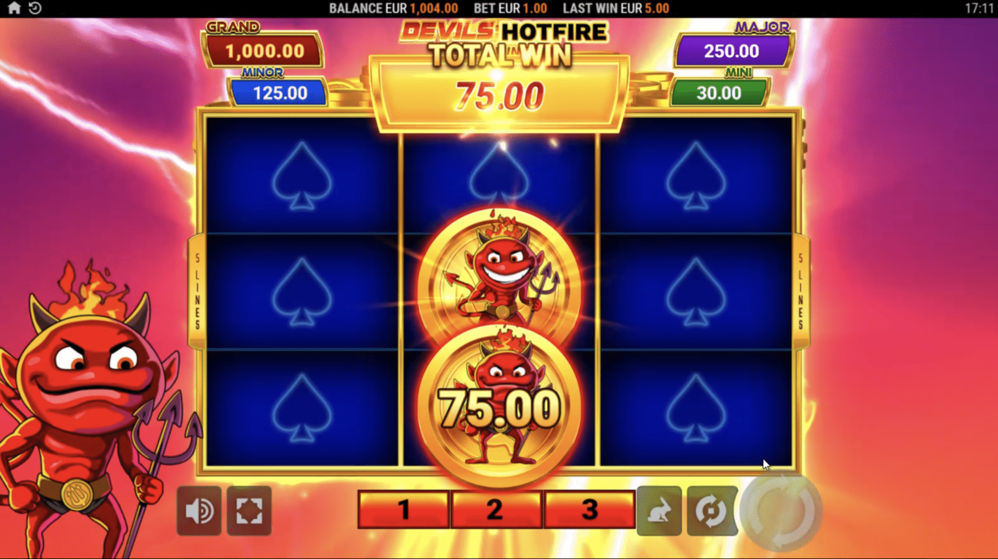 Devil Fire 2 visão geral do sistema de multiplicadores mostrando valores de coleta
