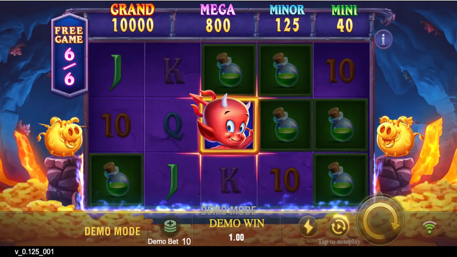 Símbolo Wild Bebê Diabo do Devil Fire 2 que coleta moedas e jackpots